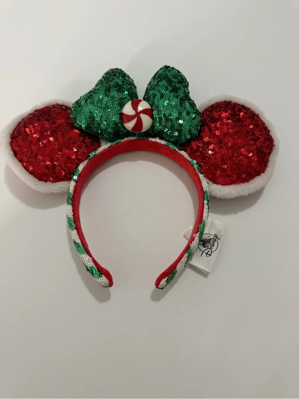 Disney Festive Sequin Minnie Ears Headband - Red, Green & White